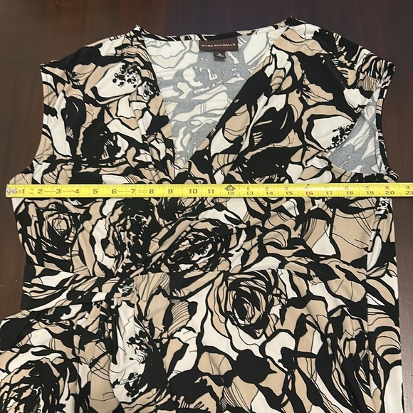 Dana Buchman Faux Wrap Floral Sleeveless V Neck Midi Dress in Brown Tan Cream - Picture 15 of 17